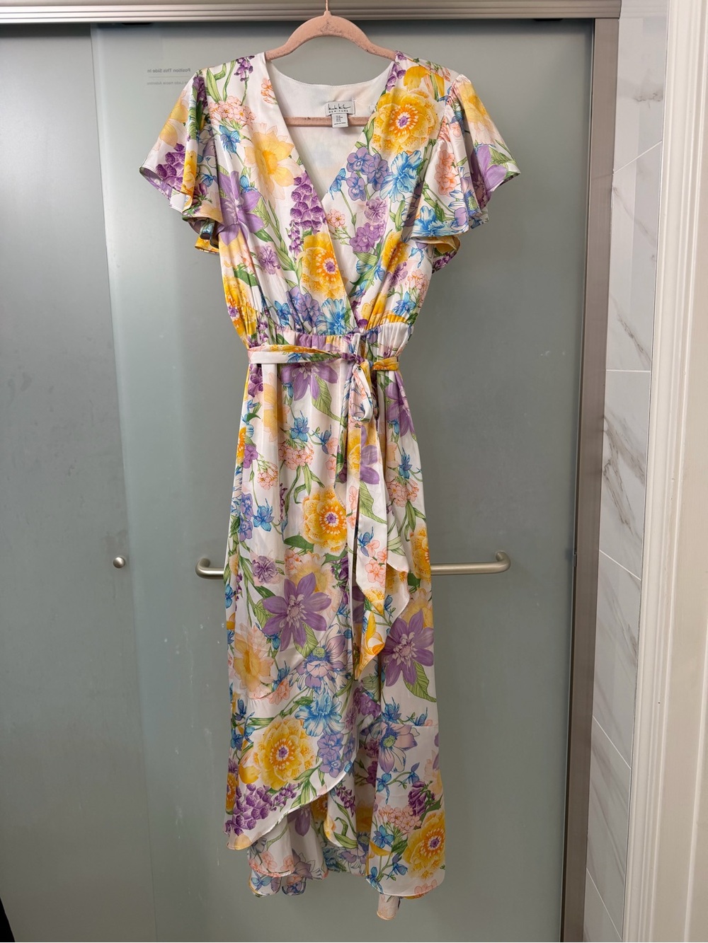 Nicole Miller Floral Wrap Maxi Dress with Belt - White Multi SizeM